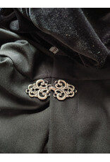 Cloakmakers.com 6063-Washable Black Woven Wool Blend Cloak w/ Black Velvet Hood Lining & Silver Tone Clasp
