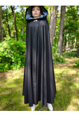 Cloakmakers.com 6064-Washable Black Woven Wool Blend Cloak w/ Sky Blue Velvet Hood Lining & Silver Tone Clasp