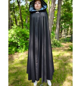 Cloakmakers.com 6064-Washable Black Woven Wool Blend Cloak w/ Sky Blue Velvet Hood Lining & Silver Tone Clasp