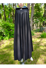 Cloakmakers.com 6064-Washable Black Woven Wool Blend Cloak w/ Sky Blue Velvet Hood Lining & Silver Tone Clasp