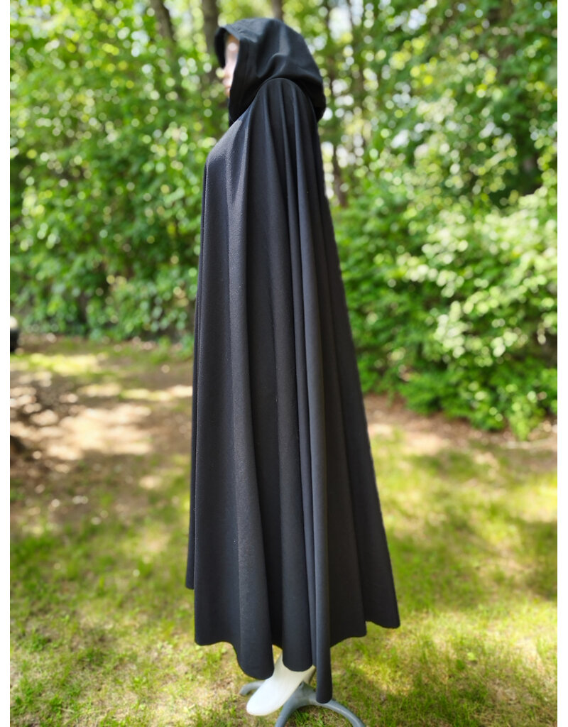 Cloakmakers.com 6064-Washable Black Woven Wool Blend Cloak w/ Sky Blue Velvet Hood Lining & Silver Tone Clasp