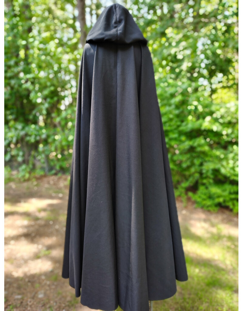 Cloakmakers.com 6064-Washable Black Woven Wool Blend Cloak w/ Sky Blue Velvet Hood Lining & Silver Tone Clasp