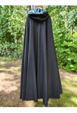 Cloakmakers.com 6064-Washable Black Woven Wool Blend Cloak w/ Sky Blue Velvet Hood Lining & Silver Tone Clasp