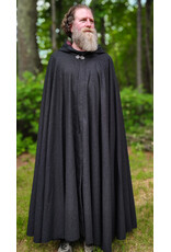 Cloakmakers.com 6065-Washable Charcoal Black Wool Blend Cloak w/ Red Wine Merlot Velvet Hood Lining & Silver Tone Clasp