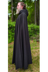 Cloakmakers.com 6065-Washable Charcoal Black Wool Blend Cloak w/ Red Wine Merlot Velvet Hood Lining & Silver Tone Clasp