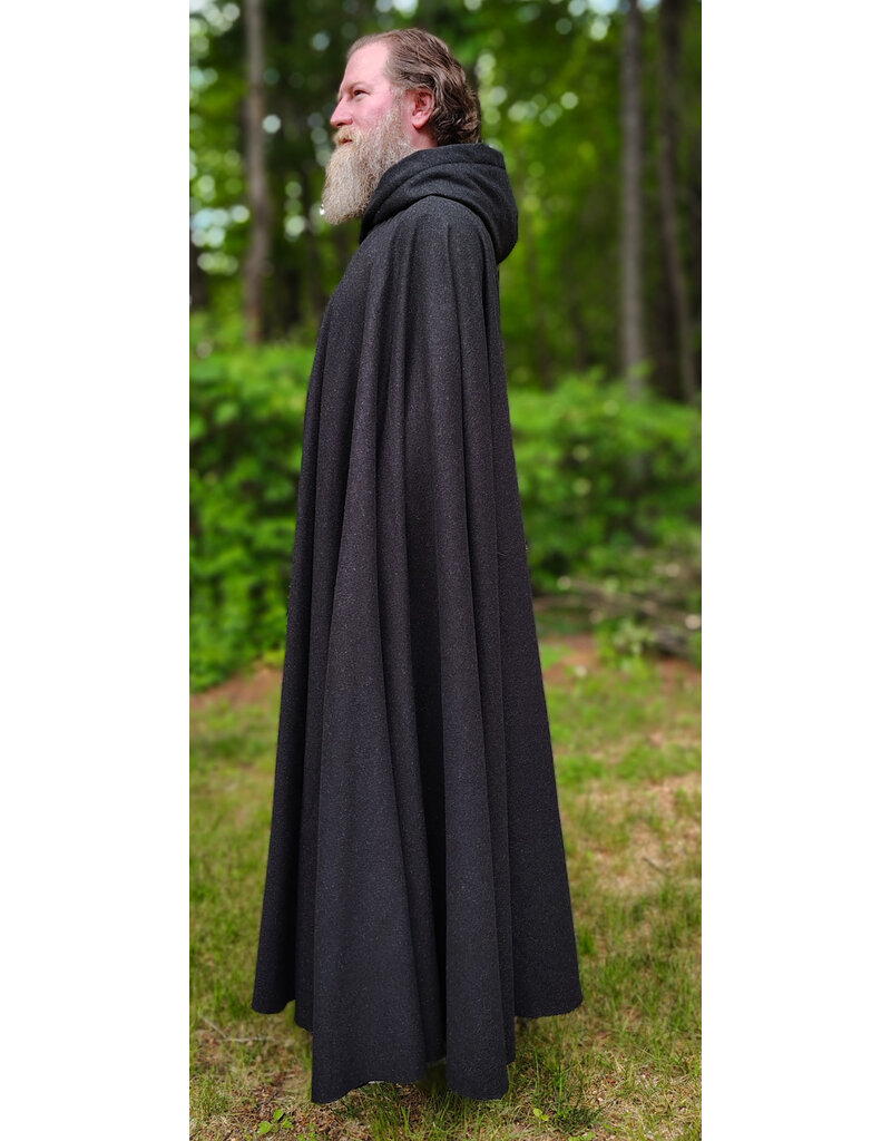 Cloakmakers.com 6065-Washable Charcoal Black Wool Blend Cloak w/ Red Wine Merlot Velvet Hood Lining & Silver Tone Clasp