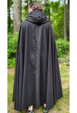 Cloakmakers.com 6065-Washable Charcoal Black Wool Blend Cloak w/ Red Wine Merlot Velvet Hood Lining & Silver Tone Clasp
