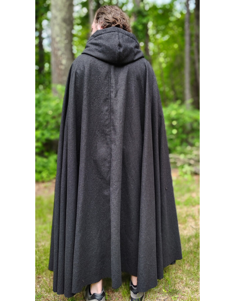 Cloakmakers.com 6065-Washable Charcoal Black Wool Blend Cloak w/ Red Wine Merlot Velvet Hood Lining & Silver Tone Clasp