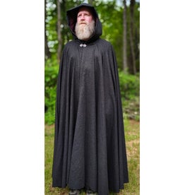 Cloakmakers.com 6065-Washable Charcoal Black Wool Blend Cloak w/ Red Wine Merlot Velvet Hood Lining & Silver Tone Clasp