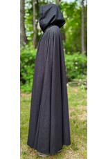 Cloakmakers.com 6065-Washable Charcoal Black Wool Blend Cloak w/ Red Wine Merlot Velvet Hood Lining & Silver Tone Clasp