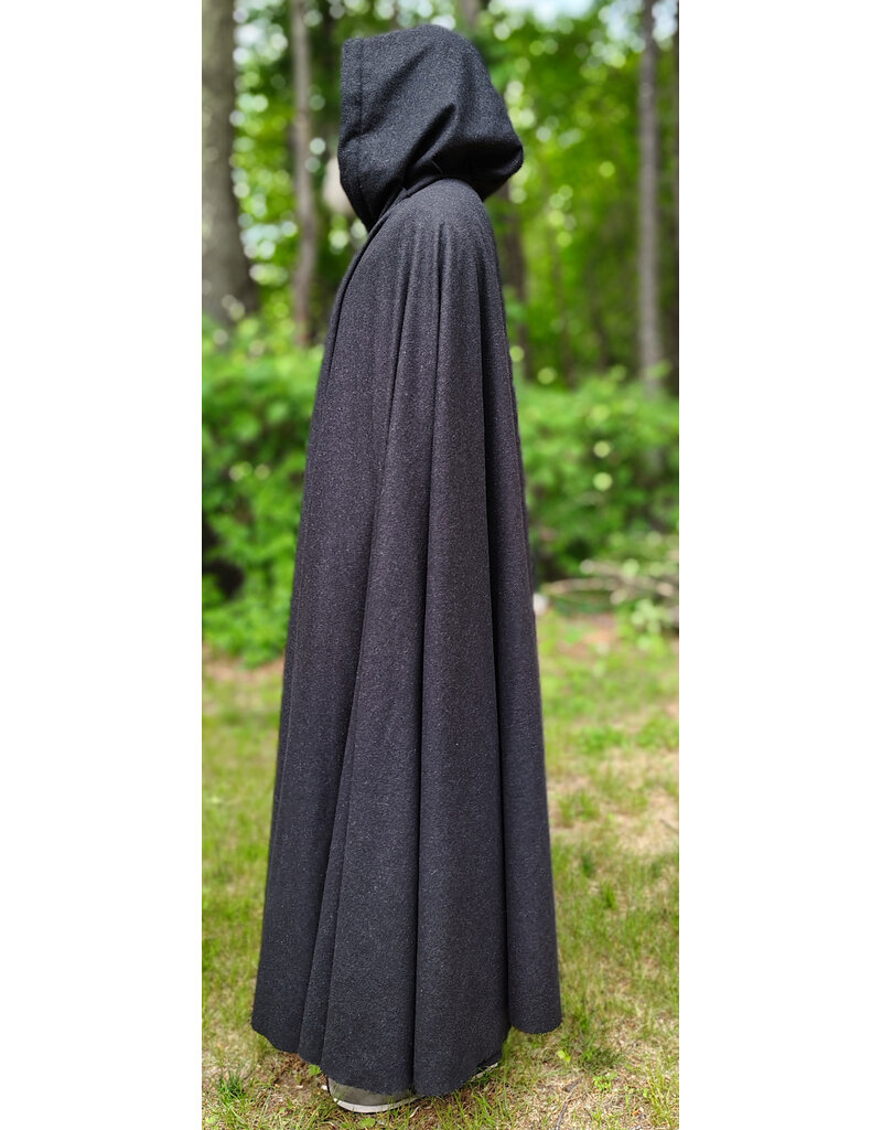 Cloakmakers.com 6065-Washable Charcoal Black Wool Blend Cloak w/ Red Wine Merlot Velvet Hood Lining & Silver Tone Clasp