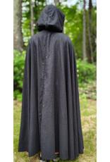 Cloakmakers.com 6065-Washable Charcoal Black Wool Blend Cloak w/ Red Wine Merlot Velvet Hood Lining & Silver Tone Clasp