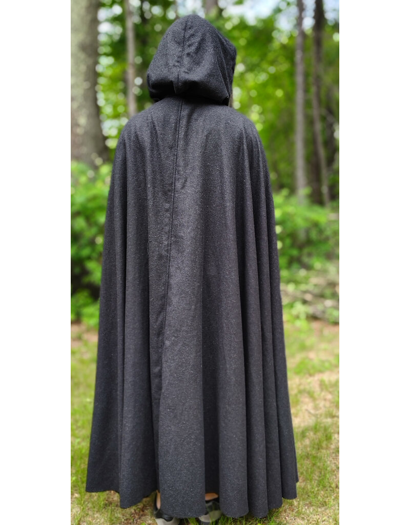 Cloakmakers.com 6065-Washable Charcoal Black Wool Blend Cloak w/ Red Wine Merlot Velvet Hood Lining & Silver Tone Clasp