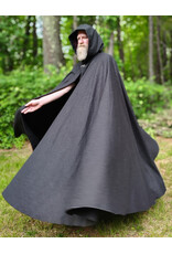 Cloakmakers.com 6065-Washable Charcoal Black Wool Blend Cloak w/ Red Wine Merlot Velvet Hood Lining & Silver Tone Clasp