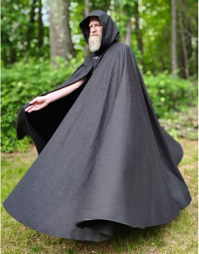 Cloakmakers.com 6065-Washable Charcoal Black Wool Blend Cloak w/ Red Wine Merlot Velvet Hood Lining & Silver Tone Clasp