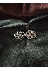 Cloakmakers.com 6065-Washable Charcoal Black Wool Blend Cloak w/ Red Wine Merlot Velvet Hood Lining & Silver Tone Clasp