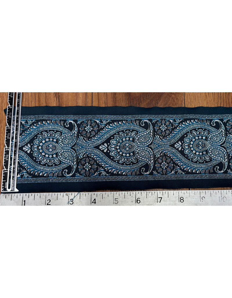 Cloakmakers.com Paisley Wide Trim, Blue/Silver on Navy