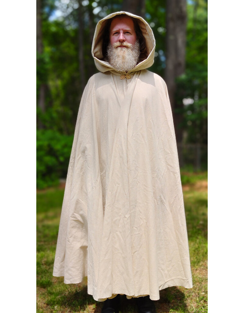 Cloakmakers.com 6066-Washable Cream & Gold Wool Blend Cloak w/ Light Gold Velvet Hood Lining & Gold Tone Clasp