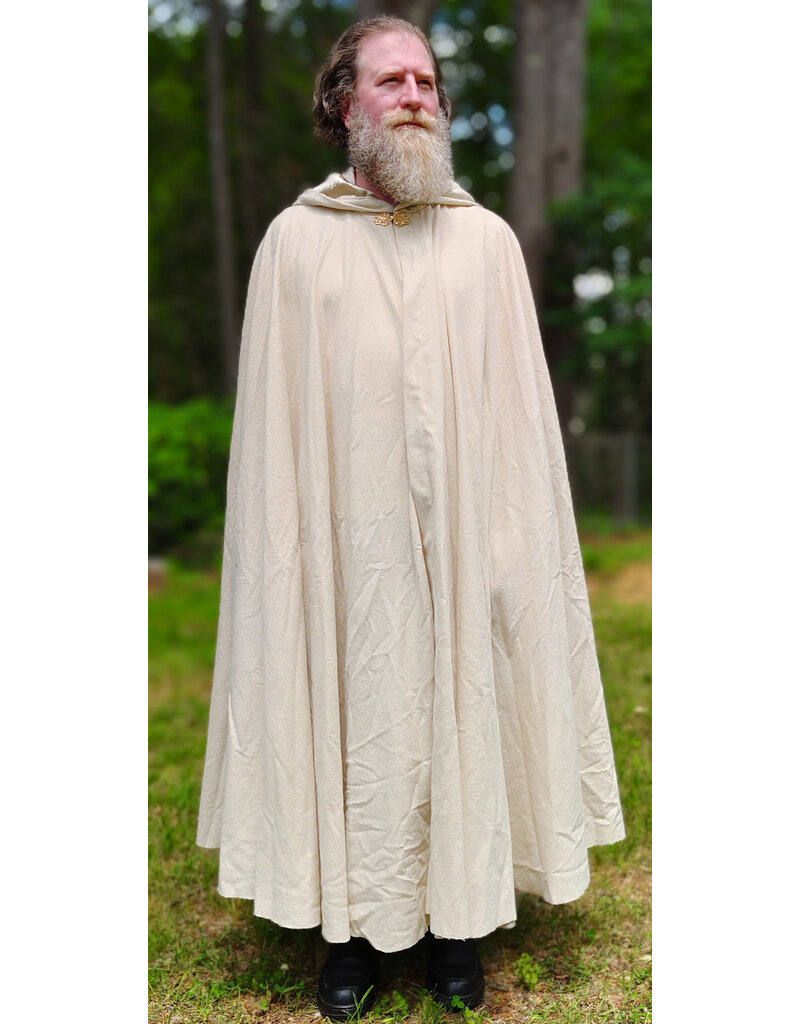 Cloakmakers.com 6066-Washable Cream & Gold Wool Blend Cloak w/ Light Gold Velvet Hood Lining & Gold Tone Clasp