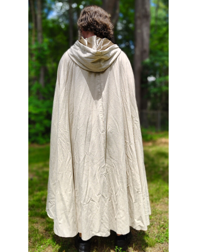 Cloakmakers.com 6066-Washable Cream & Gold Wool Blend Cloak w/ Light Gold Velvet Hood Lining & Gold Tone Clasp