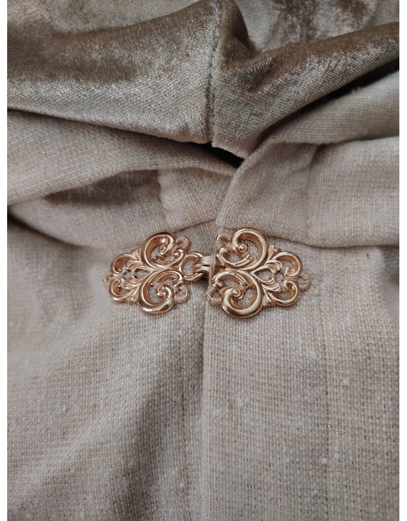 Cloakmakers.com 6066-Washable Cream & Gold Wool Blend Cloak w/ Light Gold Velvet Hood Lining & Gold Tone Clasp