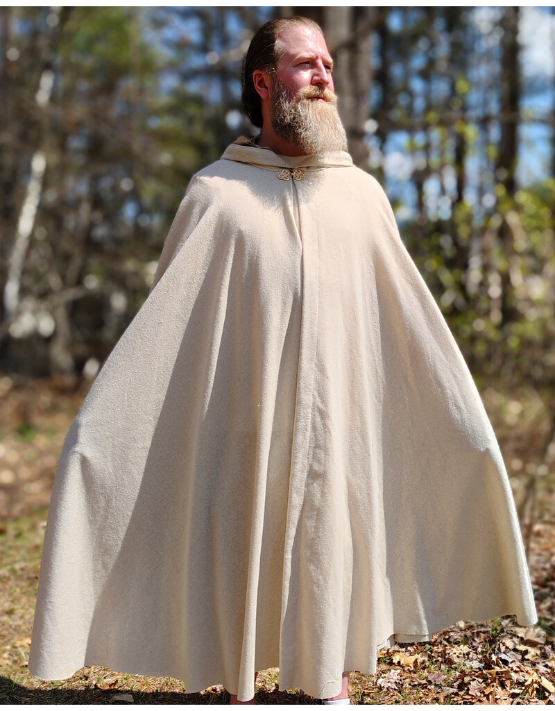 Cloakmakers.com 6066-Washable Cream & Gold Wool Blend Cloak w/ Light Gold Velvet Hood Lining & Gold Tone Clasp