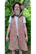 Cloakmakers.com J924-Washable Red, Green, & Blue Paisley Cotton Hooded Vest w/ Pockets