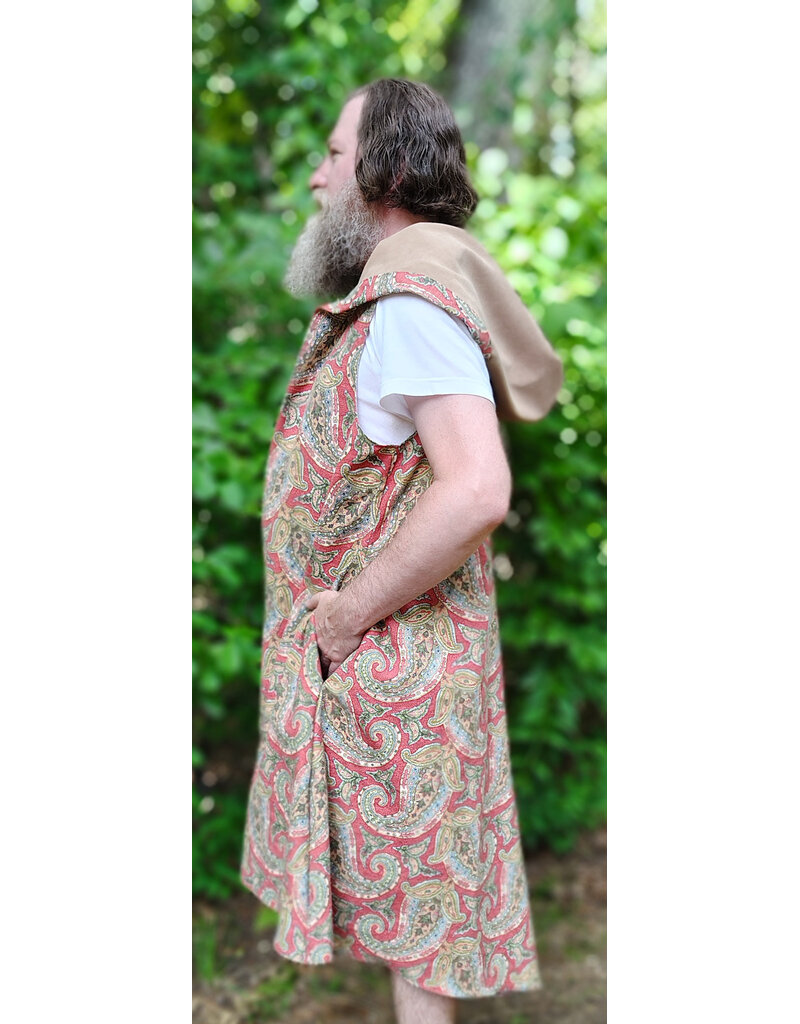 Cloakmakers.com J924-Washable Red, Green, & Blue Paisley Cotton Hooded Vest w/ Pockets