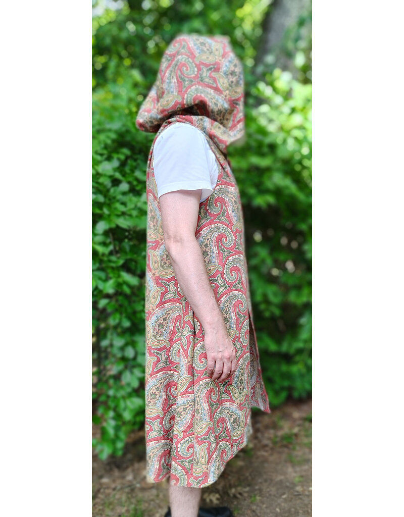 Cloakmakers.com J924-Washable Red, Green, & Blue Paisley Cotton Hooded Vest w/ Pockets