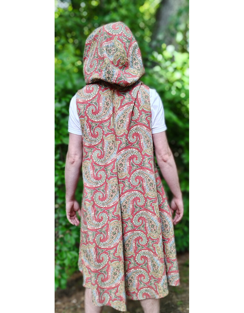 Cloakmakers.com J924-Washable Red, Green, & Blue Paisley Cotton Hooded Vest w/ Pockets