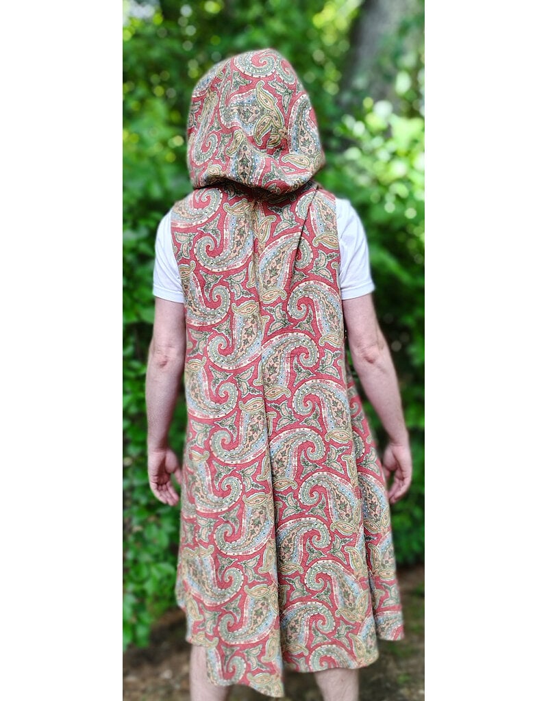 Cloakmakers.com J924-Washable Salmon, Olive, & Blue Paisley Cotton Hooded Vest w/ Pockets