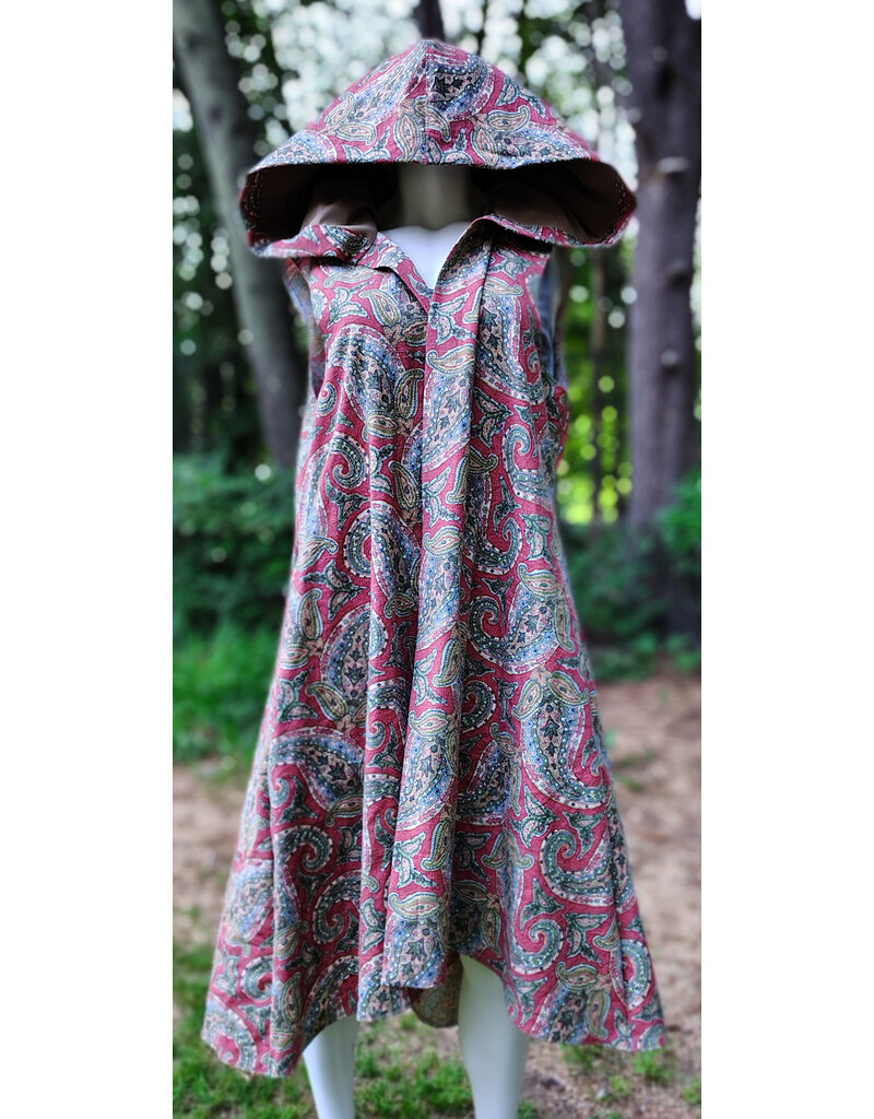 Cloakmakers.com J924-Washable Red, Green, & Blue Paisley Cotton Hooded Vest w/ Pockets