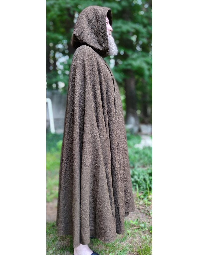 Cloakmakers.com 6067-Washable Greenish Brown Ranger Cloak w/ Black Velvet Hood Lining & Bronze Tone Clasp