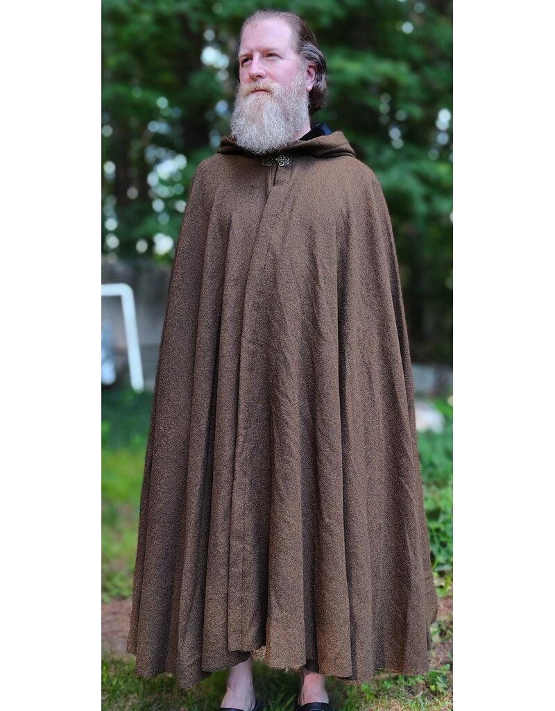 Cloakmakers.com 6067-Washable Greenish Brown Ranger Cloak w/ Black Velvet Hood Lining & Bronze Tone Clasp