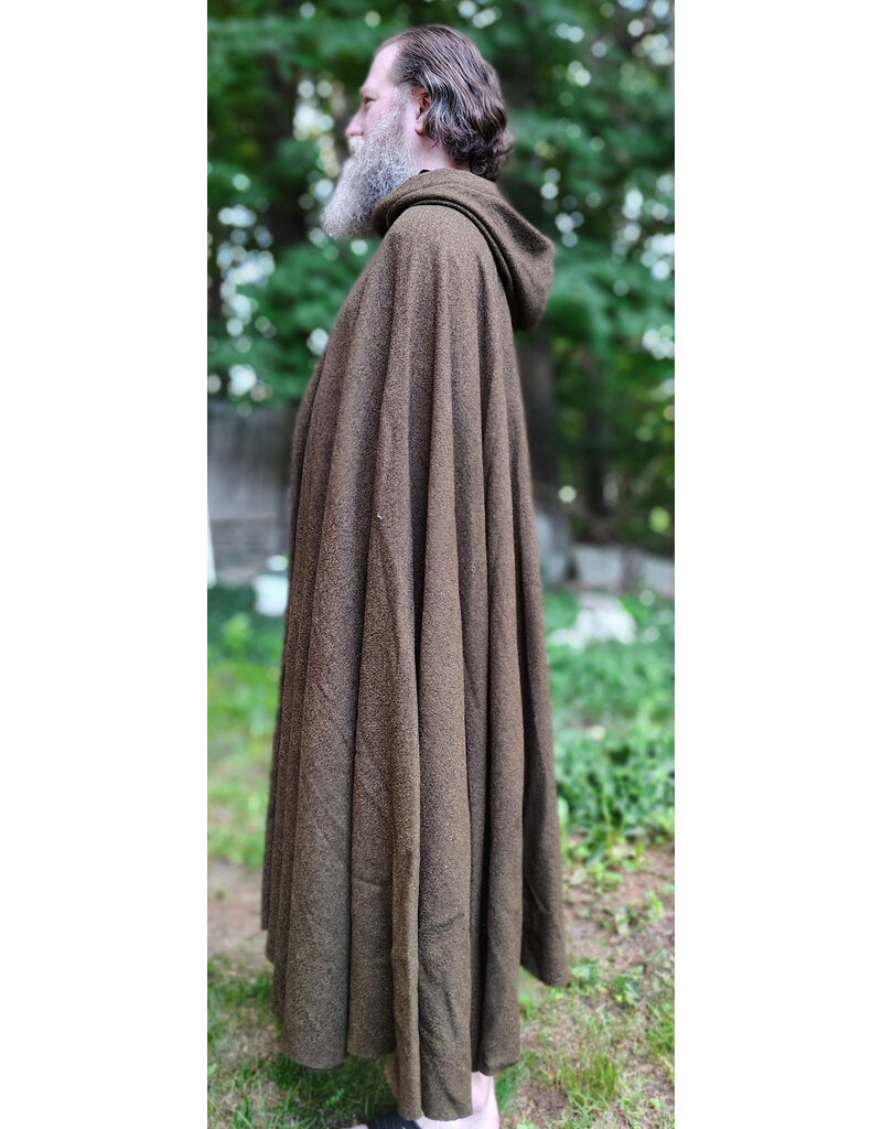 Cloakmakers.com 6067-Washable Greenish Brown Ranger Cloak w/ Black Velvet Hood Lining & Bronze Tone Clasp