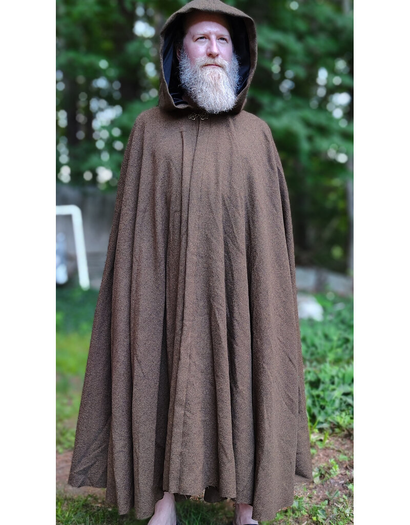 Cloakmakers.com 6067-Washable Greenish Brown Ranger Cloak w/ Black Velvet Hood Lining & Bronze Tone Clasp