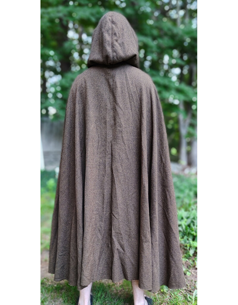 Cloakmakers.com 6067-Washable Greenish Brown Ranger Cloak w/ Black Velvet Hood Lining & Bronze Tone Clasp