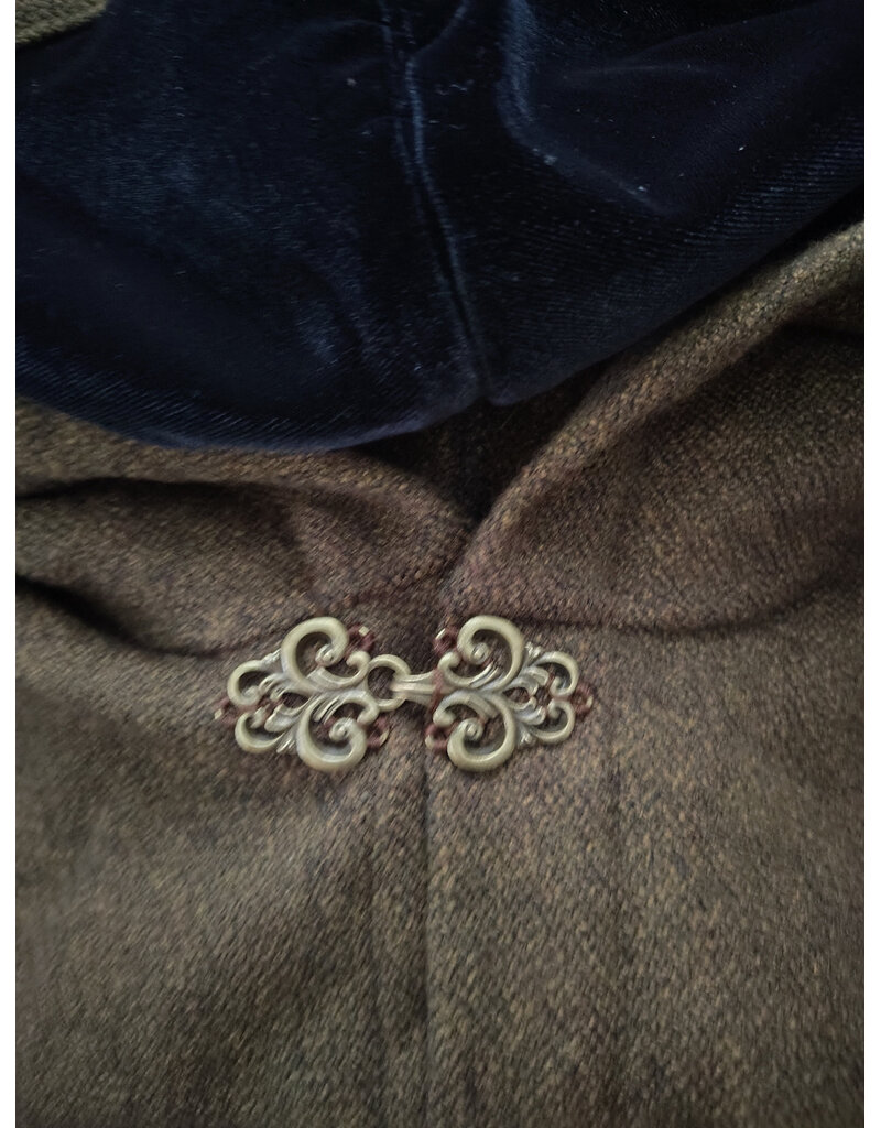 Cloakmakers.com 6067-Washable Greenish Brown Ranger Cloak w/ Black Velvet Hood Lining & Bronze Tone Clasp
