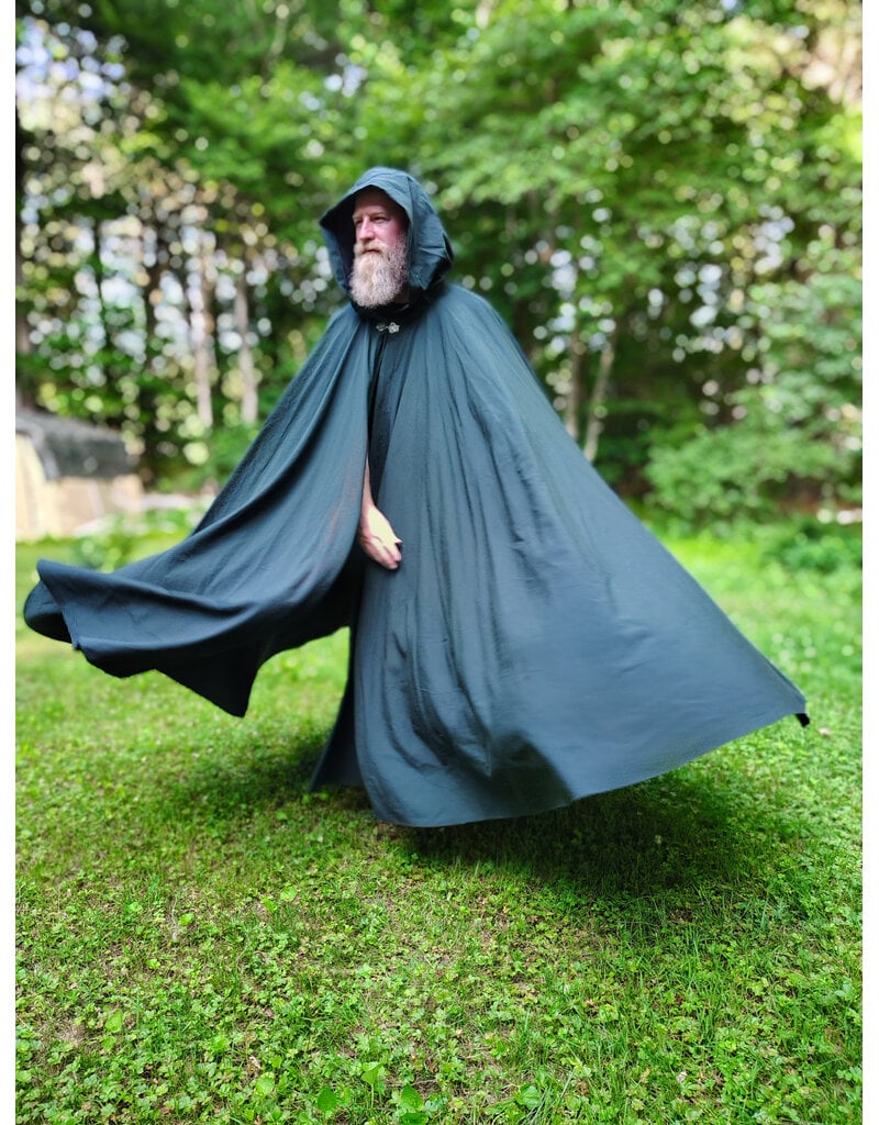 Cloakmakers.com 6068-Washable Lightweight Forest Green Wool Cloak w/ Black Velvet Hood Lining & Silver Tone Clasp
