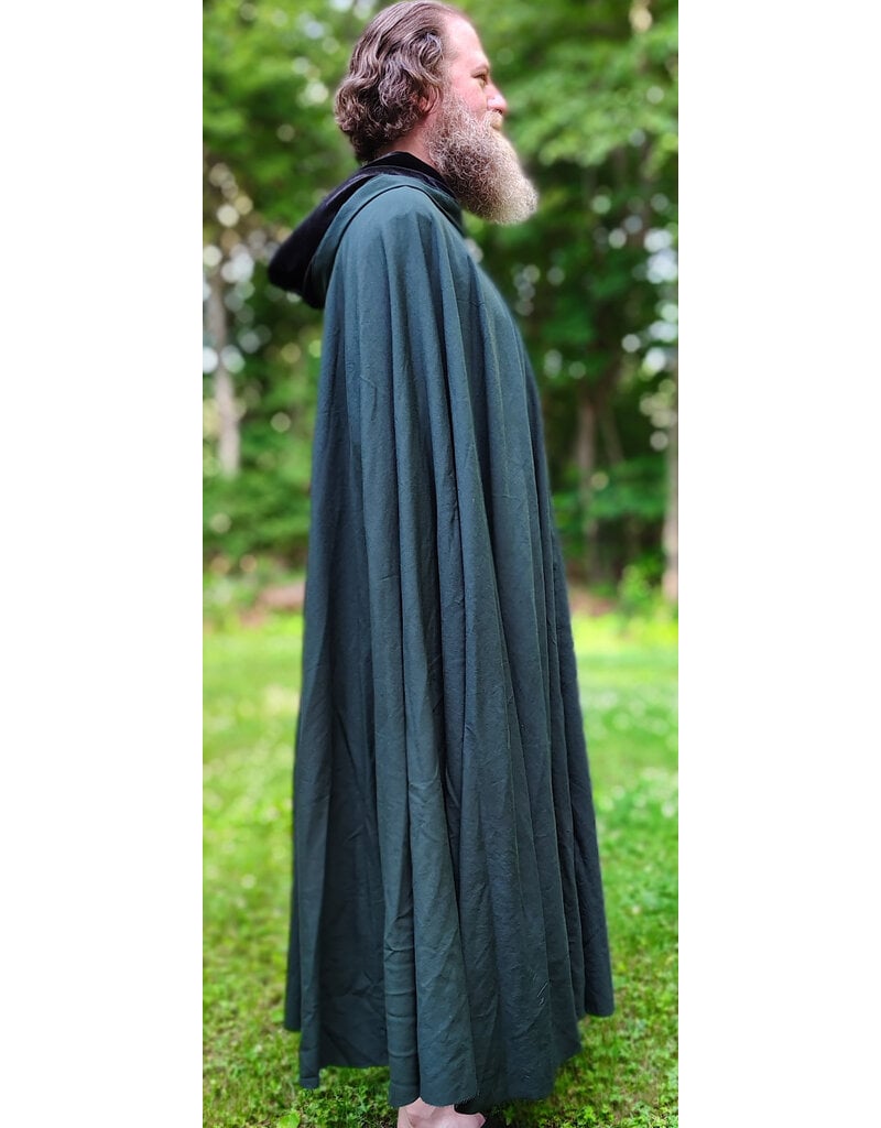 Cloakmakers.com 6068-Washable Lightweight Forest Green Wool Cloak w/ Black Velvet Hood Lining & Silver Tone Clasp
