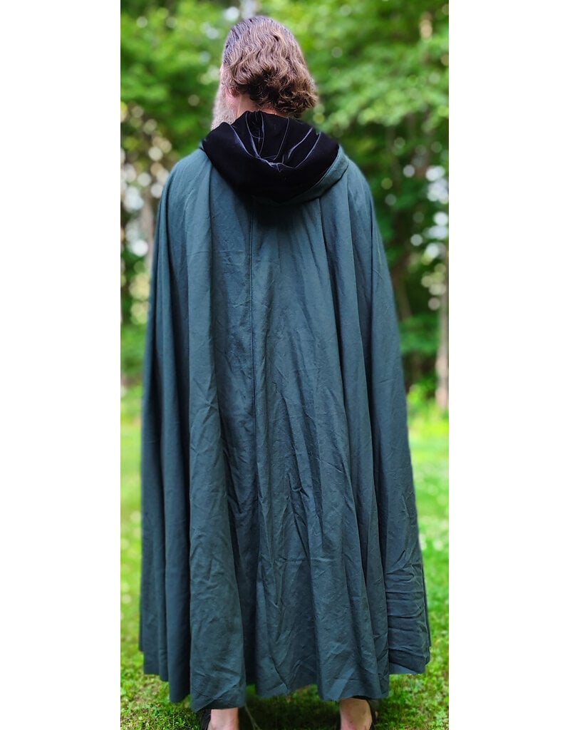 Cloakmakers.com 6068-Washable Lightweight Forest Green Wool Cloak w/ Black Velvet Hood Lining & Silver Tone Clasp