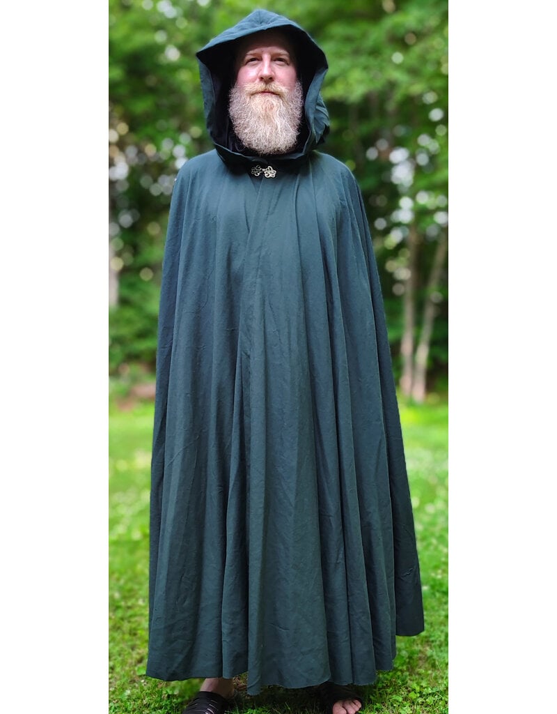 Cloakmakers.com 6068-Washable Lightweight Forest Green Wool Cloak w/ Black Velvet Hood Lining & Silver Tone Clasp