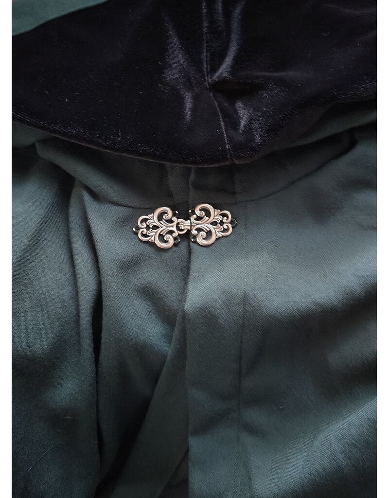 Cloakmakers.com 6068-Washable Lightweight Forest Green Wool Cloak w/ Black Velvet Hood Lining & Silver Tone Clasp
