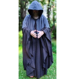 Cloakmakers.com 6069-Washable Dual Layer Blue & Charcoal Wool Blend Mantel Cloak w/ Black Velvet Hood Lining & Pockets