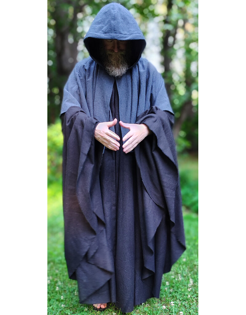 Cloakmakers.com 6069-Washable Dual Layer Blue & Charcoal Wool Blend Mantel Cloak w/ Black Velvet Hood Lining & Pockets