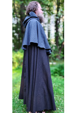 Cloakmakers.com 6069-Washable Dual Layer Blue & Charcoal Wool Blend Mantel Cloak w/ Black Velvet Hood Lining & Pockets