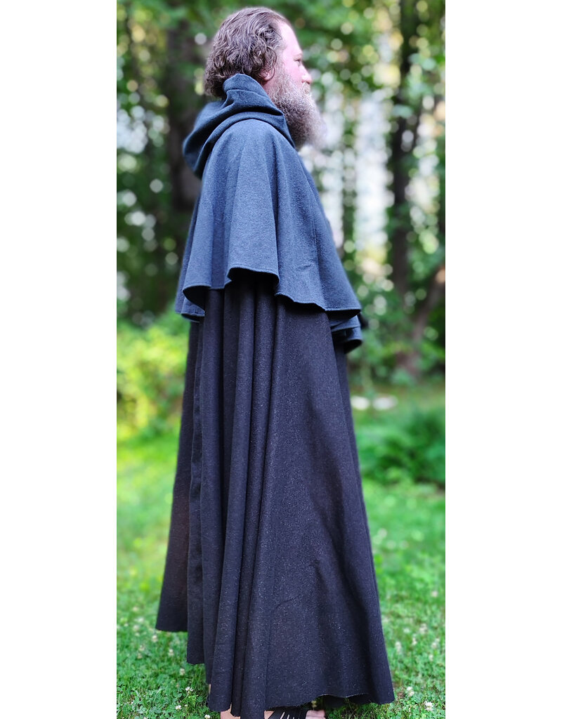 Cloakmakers.com 6069-Washable Dual Layer Blue & Charcoal Wool Blend Mantel Cloak w/ Black Velvet Hood Lining & Pockets