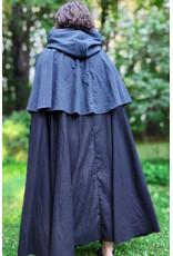 Cloakmakers.com 6069-Washable Dual Layer Blue & Charcoal Wool Blend Mantel Cloak w/ Black Velvet Hood Lining & Pockets