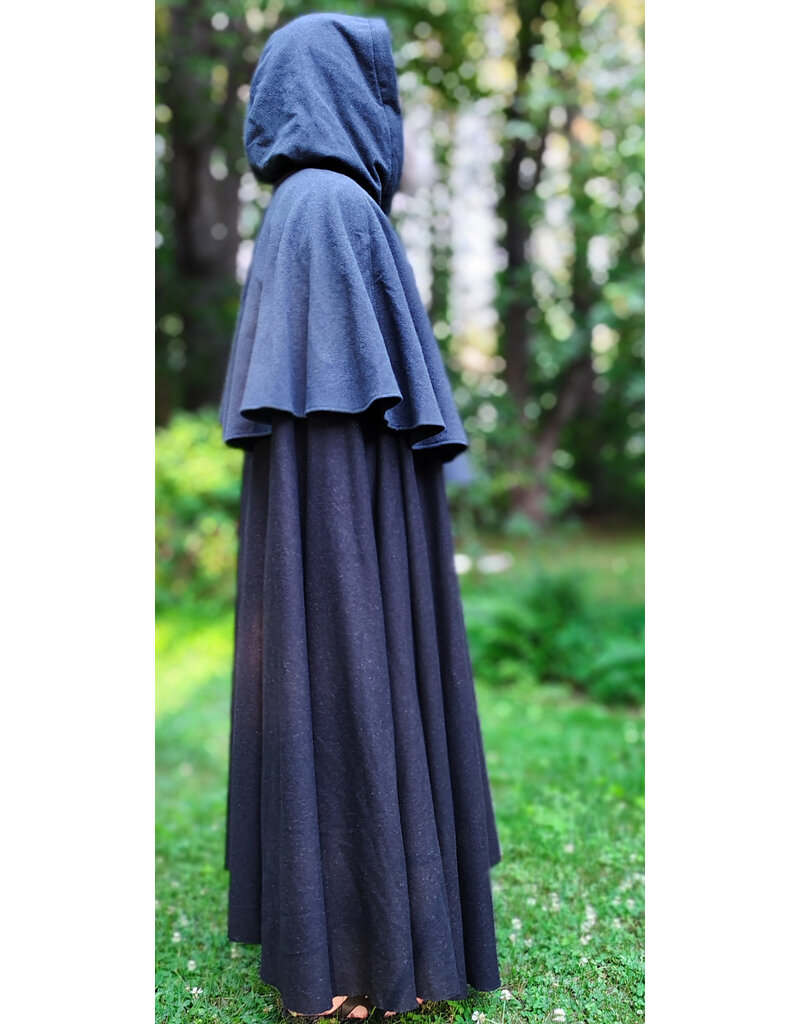 Cloakmakers.com 6069-Washable Dual Layer Blue & Charcoal Wool Blend Mantel Cloak w/ Black Velvet Hood Lining & Pockets