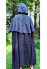 Cloakmakers.com 6069-Washable Dual Layer Blue & Charcoal Wool Blend Mantel Cloak w/ Black Velvet Hood Lining & Pockets